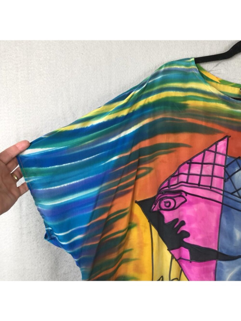 Dilemma Tunic Top Womens One Size Multicolor Abstract Silk Artsy Boho Oversized - Picture 10 of 16